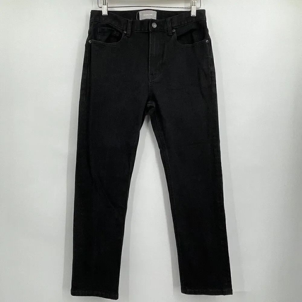 Everlane Black High Rise Straight Leg Cropped Ankle Denim Jeans Size 28